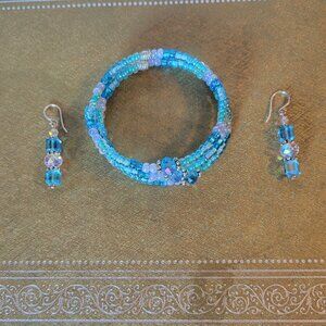 Beaded Wire Wrap Stretch Bracelet Set